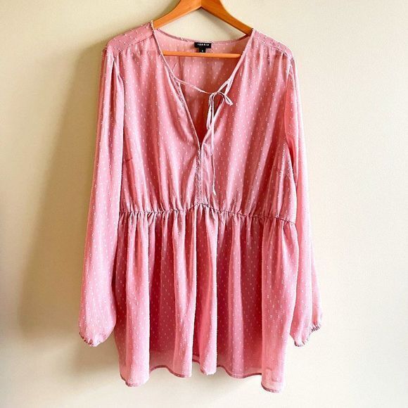 TORRID BLUSH TEXTURED CHIFFON‎ SKATER DRESS LONG SLEEVE TIE FRONT WOMENS … - Picture 1 of 4